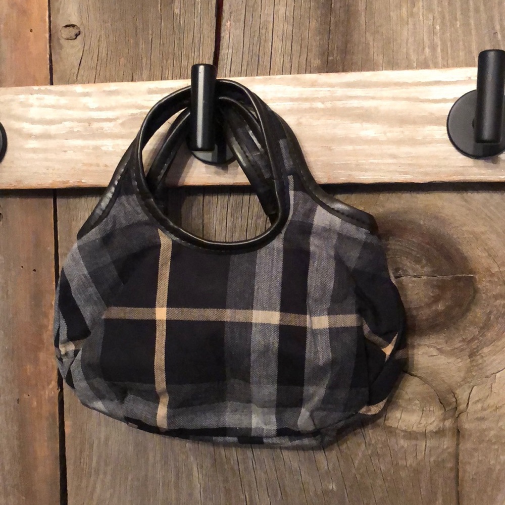 2009 babyGap Black Plaid Purse Bag Cotton Faux Leather Trim